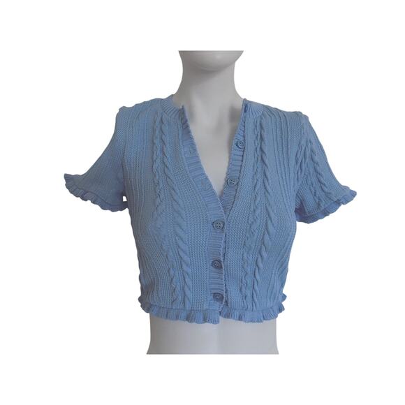 ZARA cropped button front cardigan sweater light blue size Small - Picture 1 of 5